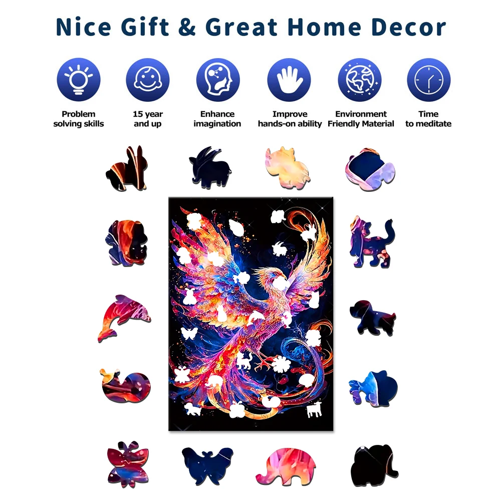 Quebra-cabeça de madeira de pássaro colorido para amantes de quebra-cabeça, brinquedos exclusivos para aliviar o estresse, presente de aniversário de natal, decoração de casa, jogo familiar