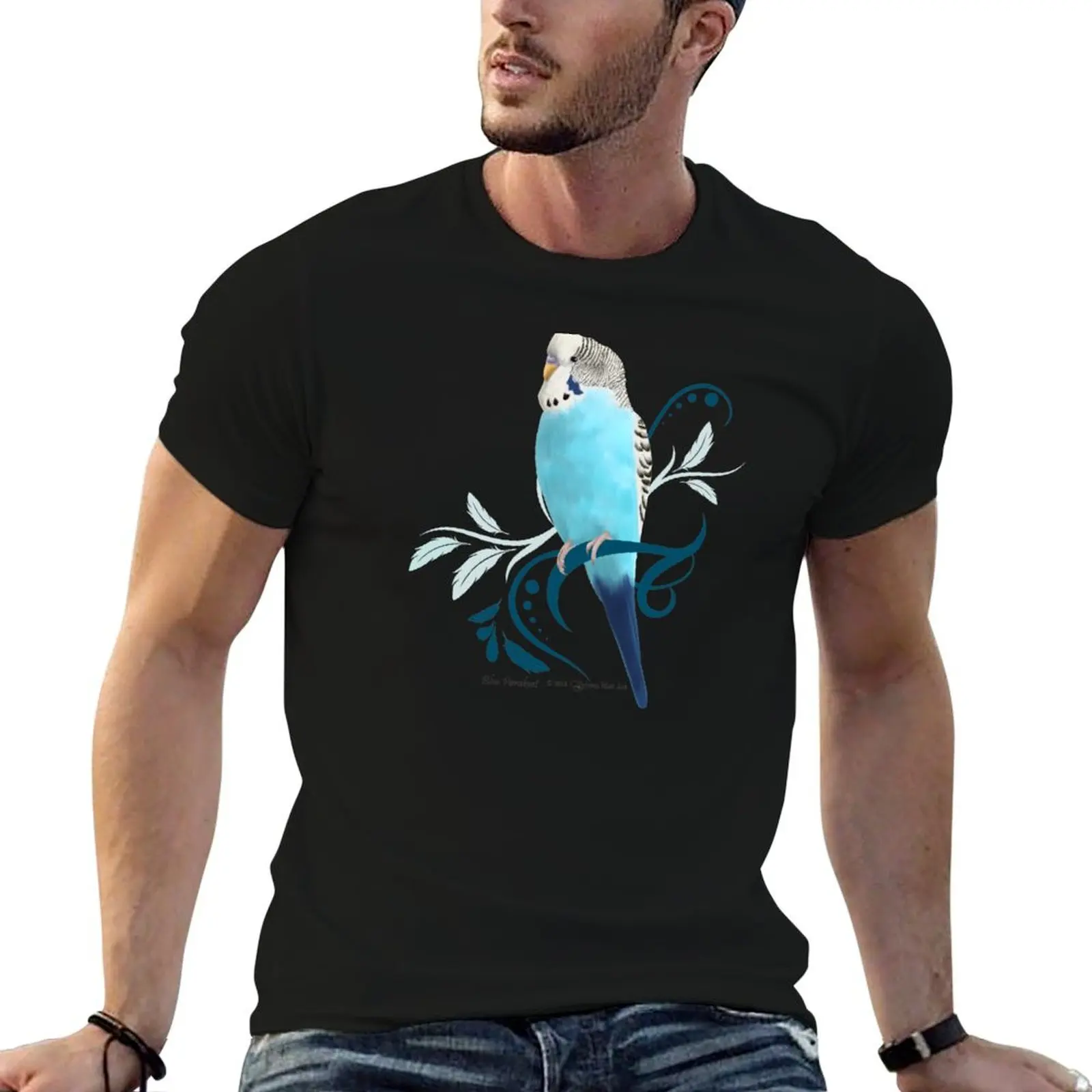 Blue Parakeet T-Shirt korean fashion street wear tee shirts for men