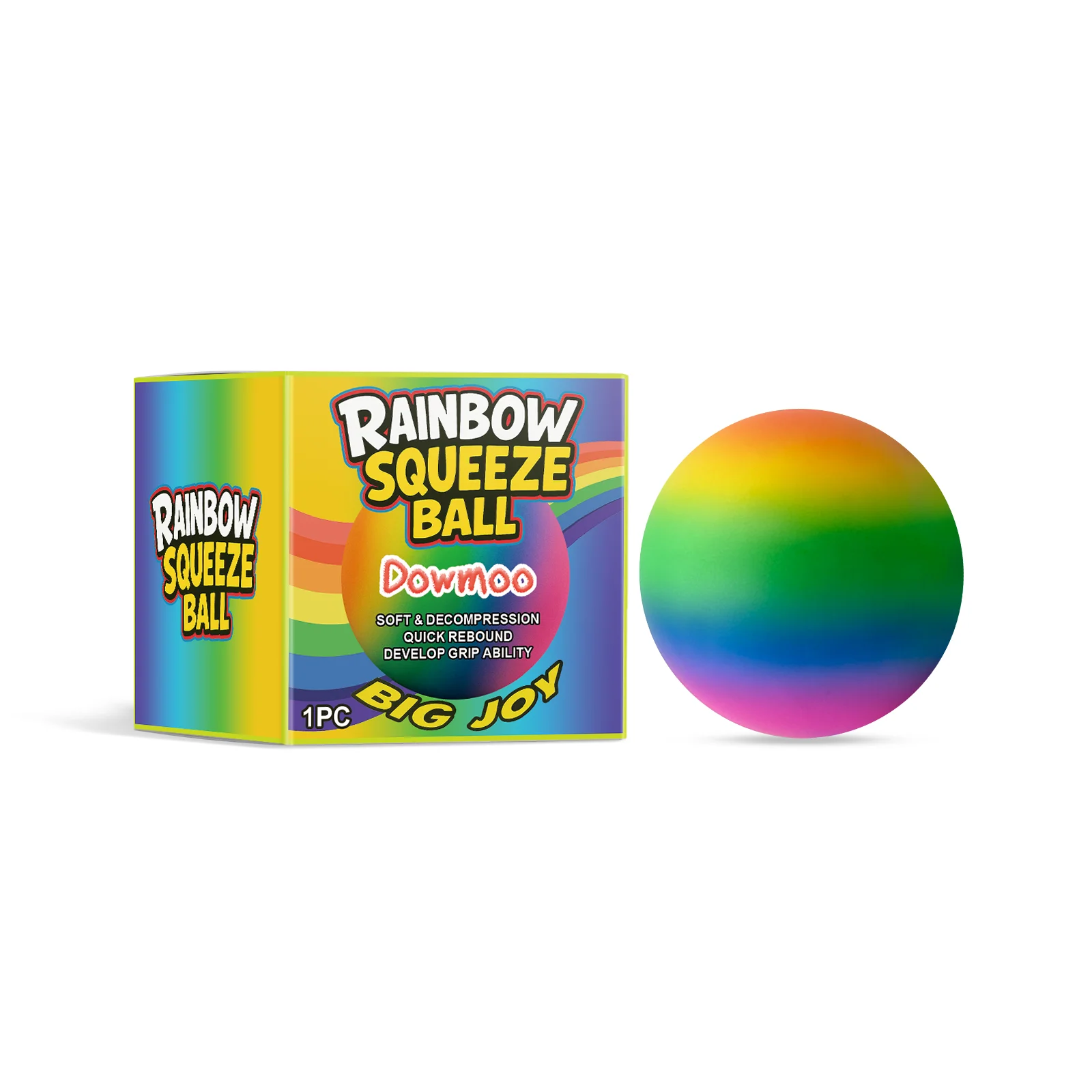Balle anti-Stress Squishy arc-en-ciel – Jouet Fidget à montée lente, jouet à presser doux pour adultes et enfants, Durable et Non déformable