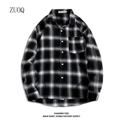 Vintage Plaid Shirts Oversize Basics Long Sleeve Turn-down Collar Pocket Loose Single Breasted Casual Thin Coat