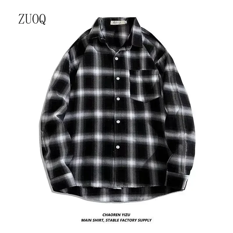 Vintage Plaid Shirts Oversize Basics Long Sleeve Turn-down Collar Pocket Loose Single Breasted Casual Thin Coat