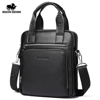 BISON DENIM New Genuine Leather Men's Briefcase Business Handbag High Quality Shoulder Messenger ipad Laptop Bag Men's Tote
