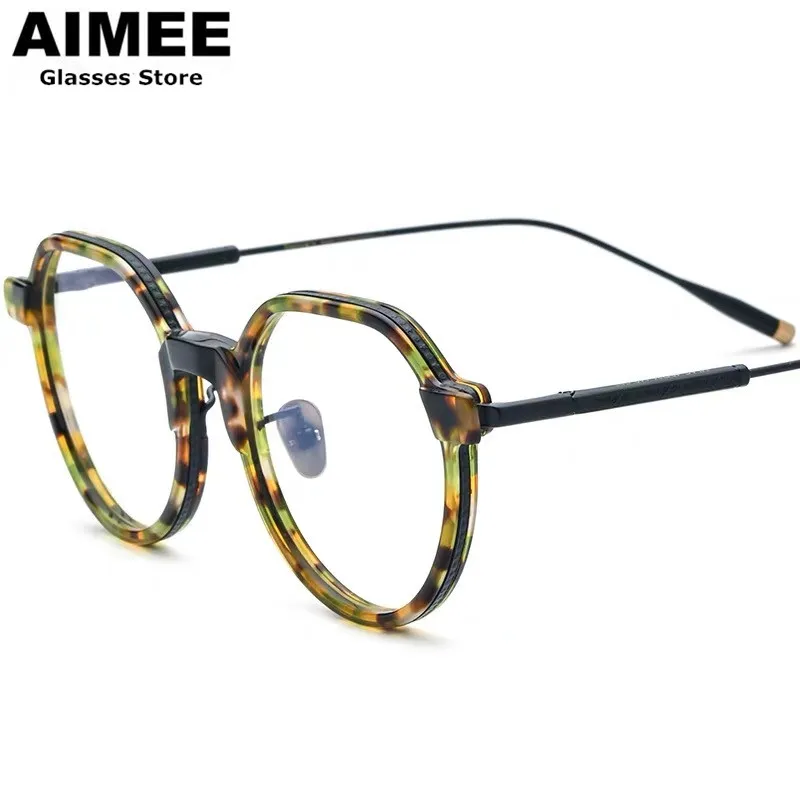 Japanese Handmade Polygon Round Titanium Glasses Frame Men Classic Prescription Eyeglasses Women Ultralight Myopia Eyewear Gafas