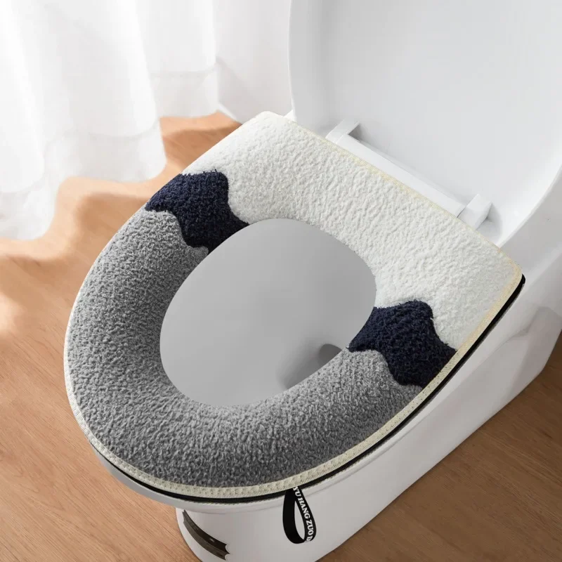 Waterproof Plush Toilet Seat Cover, Universal Model, Ring, Washable, Zipper, Bathroom Mat, Decorative
