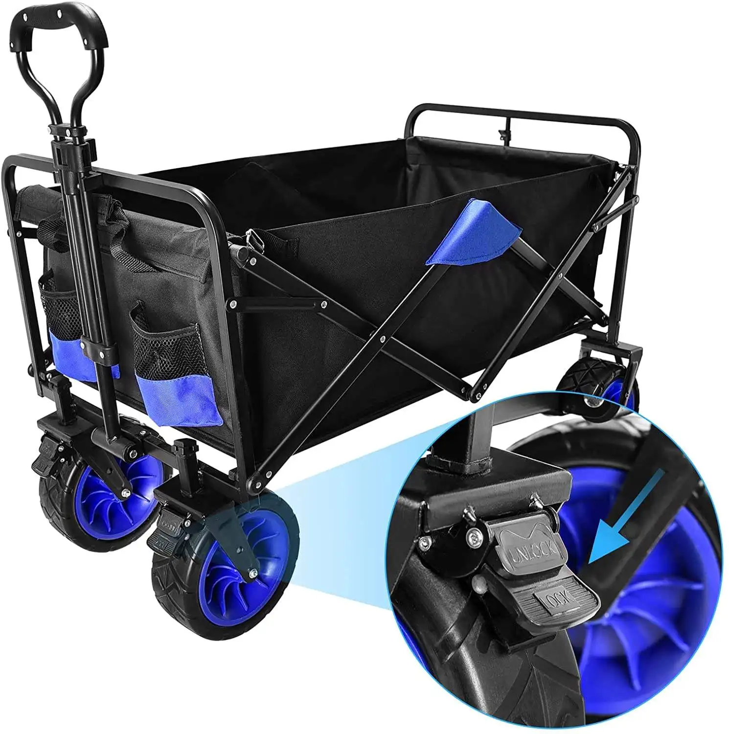

Wholesale quality trolley folding wagon 360 degree wheels with brakes large capacity for outdoor camping picnic or shopping