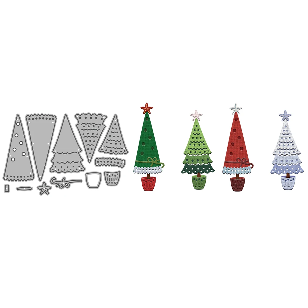 MangoCraft Potted Christmas Tree Mini Cutting Dies DIY Scrapbooking Supplies Metal Dies Knife Mold For Card Albums Decor