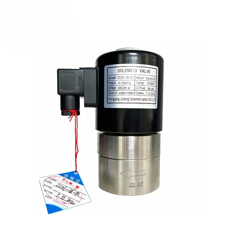 High-Pressure 700bar 70MPa 2-Way Solenoid Valve 24V Orifice 1mm SS304 DN1 Normally Close for Hydraulic Oil for Valves