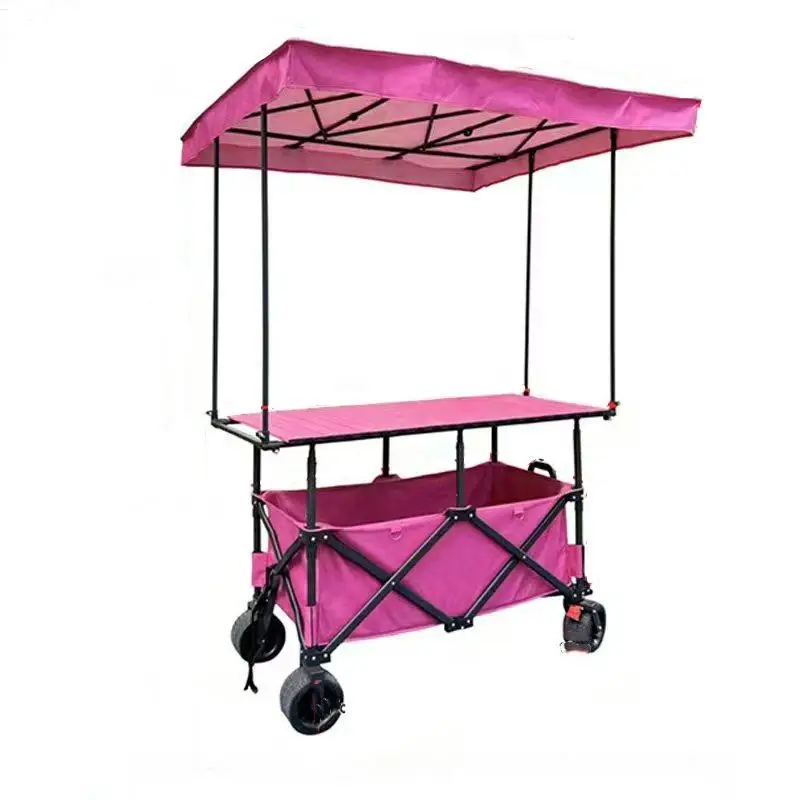 

Outdoor Custom Wide Wheel Folding Cart Garden Wagon Beach Folding Camping Wagon with Removable Sunshade