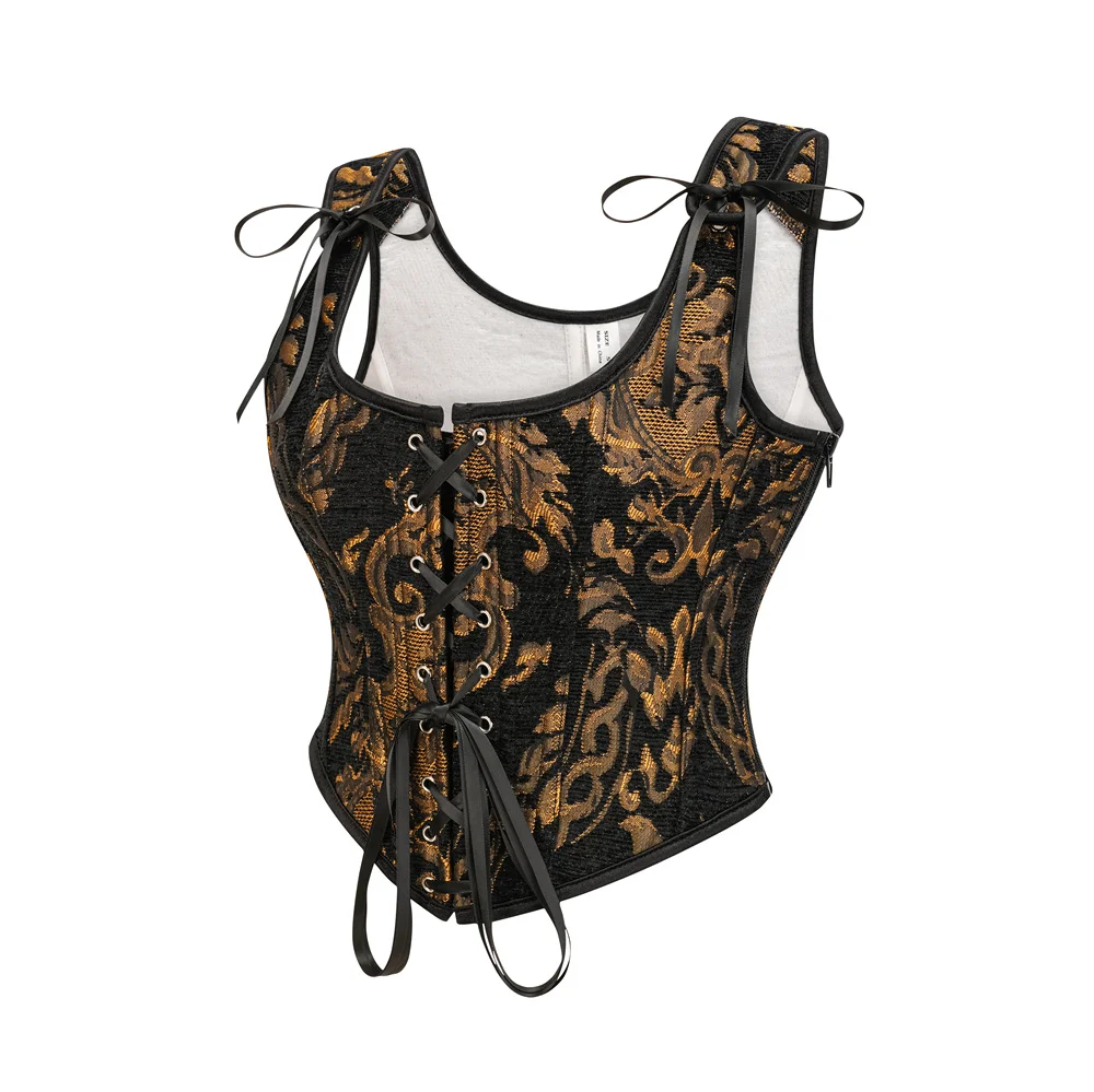 Black And Gold Boned Medieval Lace Up Vest Vintage Corsets Top Goth Lingerie Steampunk Victorian Corset Burlesque Costume Woman