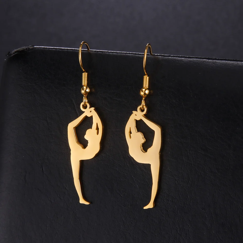 Cazador Stainless Steel Gymnast Yoga Drop Earrings Gold Color Jewelry Earrings for Women 2025 Trending Birthday Mother day Gift