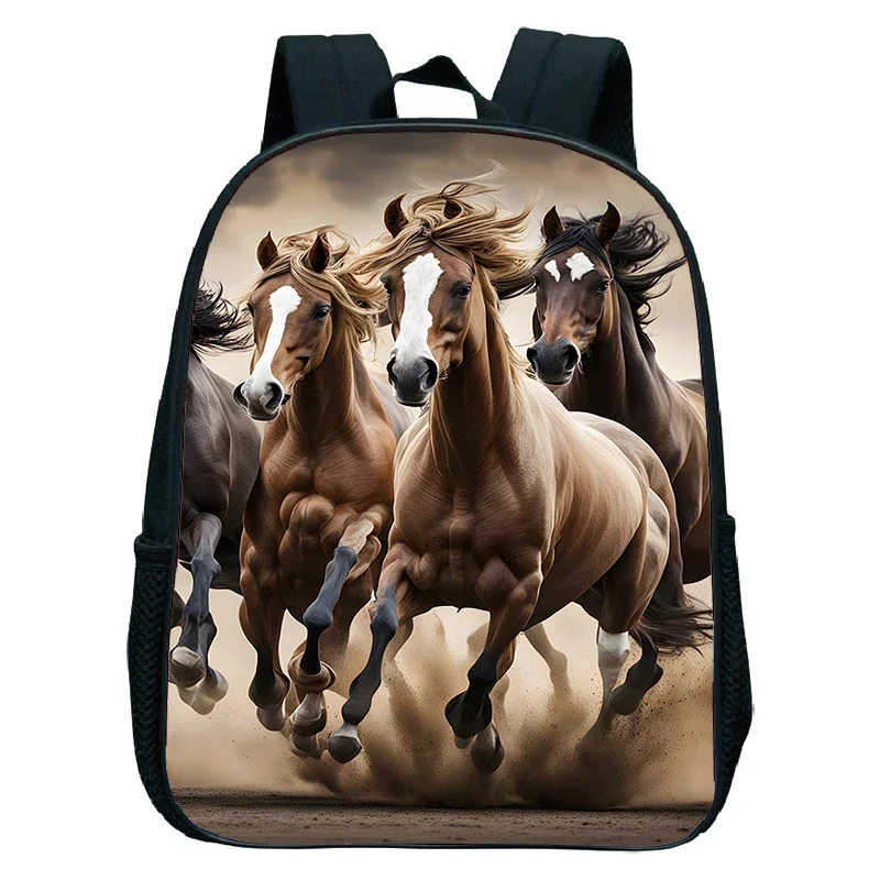 Running Horses Print Backpack for 2-4 Years Old Cute Children School Bags for Kids Bookbag Toddler Kindergarten Mini Rucksacks