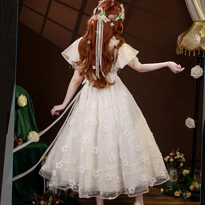 The Game Identity V Costume Euridice Cosplay Pretty  Little girl White Chiffon Daily Dress