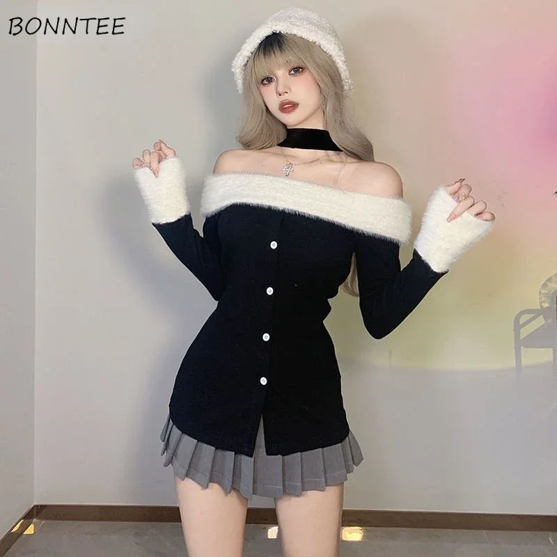 

Pullovers Women Slim Japanese Style Autumn Hotsweet Slash Neck Comfortable Graceful Ladies Chic Tender Minimalist All-match New