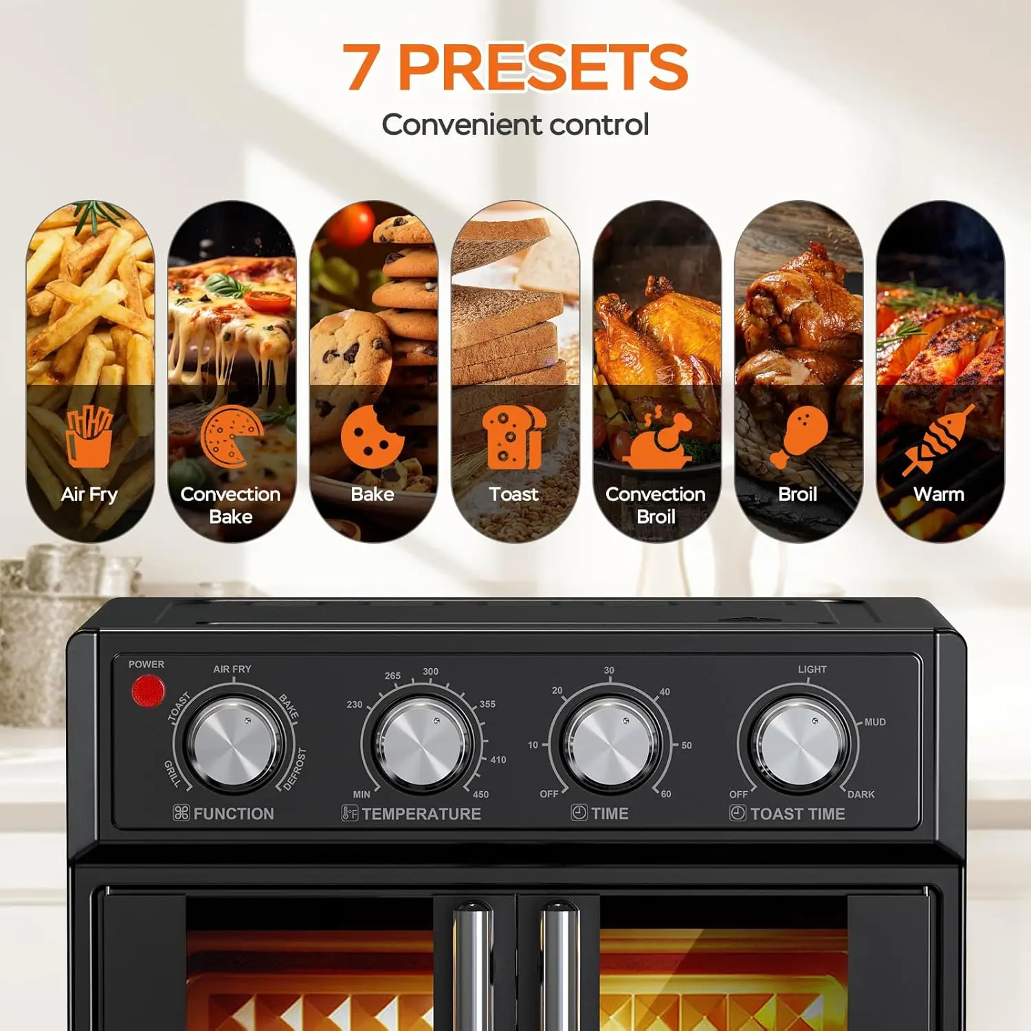 French Double-Door Air Fryer Convection Toaster Oven, 26L Large Capacity, 1700W, 7 Preset Menus, 7-in-1 Multi-Function (Bake, Ro