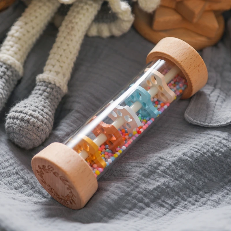 Montessori Baby Regenmacher Regenbogen-Sanduhr Regenmusik-Rassel Pädagogisches Babyspielzeug Farbenfrohe Montessori Sensorik-Spielzeuge für Kinder – Detail 13