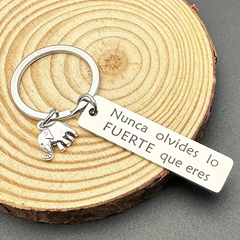 Stainless Steel Elephant Keychain Never Don't Forget Strong Inspirational Positive Energy Keychain for Car Backpack Decoration