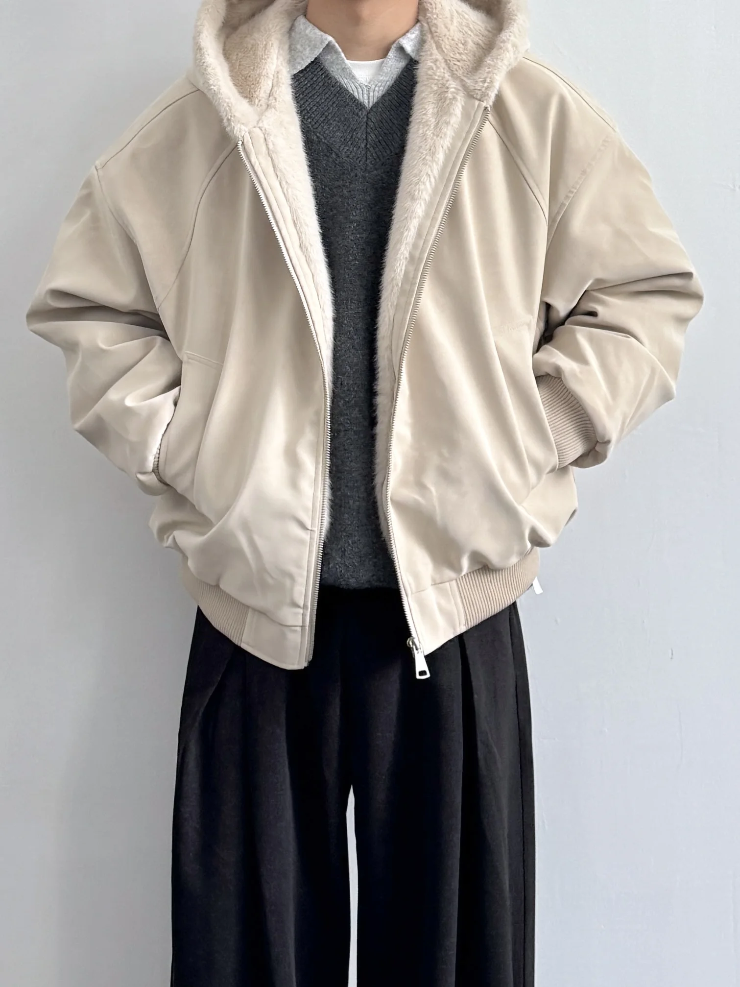 

American Sle Loose Casual Hooded Jaet Rabbit Fur Coat Cotton Clothes Fall Winter New Sle Warm Thi Long Sve Zipper