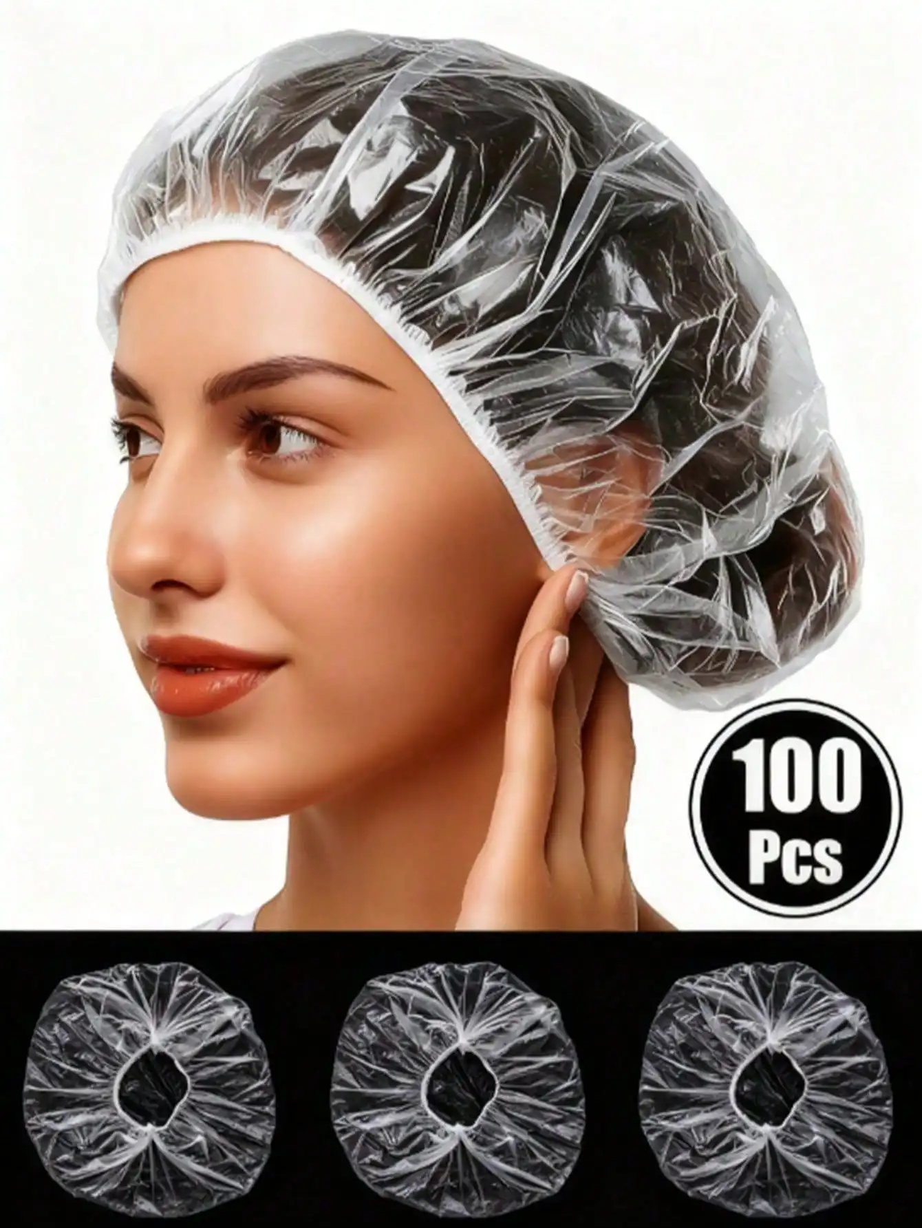 

100PCS Disposable Shower Caps, Transparent Waterproof Plastic Hair Caps With Elastic Band, Bathroom Essentials For Hair Care