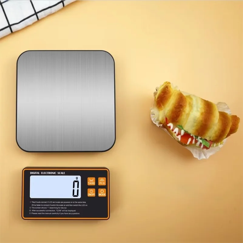 Wireless Kitchen Scale with Remote Display Stainless Steel Pan Magnetic Digital Electronic 15KG for Food Meal Prep