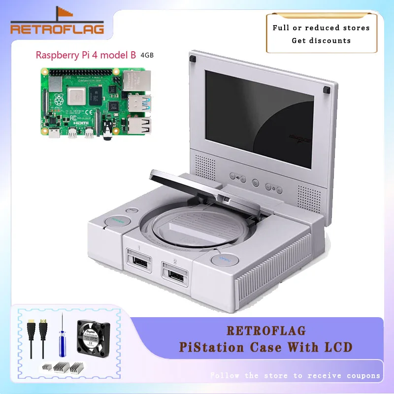 RETROFLAG PiStation Case Raspberry Pi 4 Case with Cooling Fan and 3pcs Heatsinks Pistation LCD Case for Raspberry Pi 4 /Pi 4B