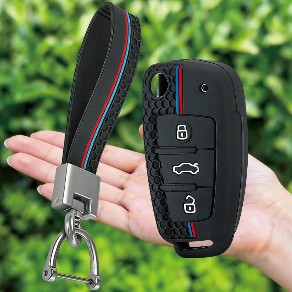 Keychain Silicone Key Case Cover Shell for Audi A4 B7 A6 C6 4f 8v A3 8p A1 A3 Accessories Auto Remote Key Holder 3 Button Jacket