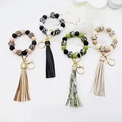 Silicone Bead Wristband Keychain And PU Leather Tassel Skull Fashion Bag Pendant, Telephone Lanyard, Women's Daily Use Gift