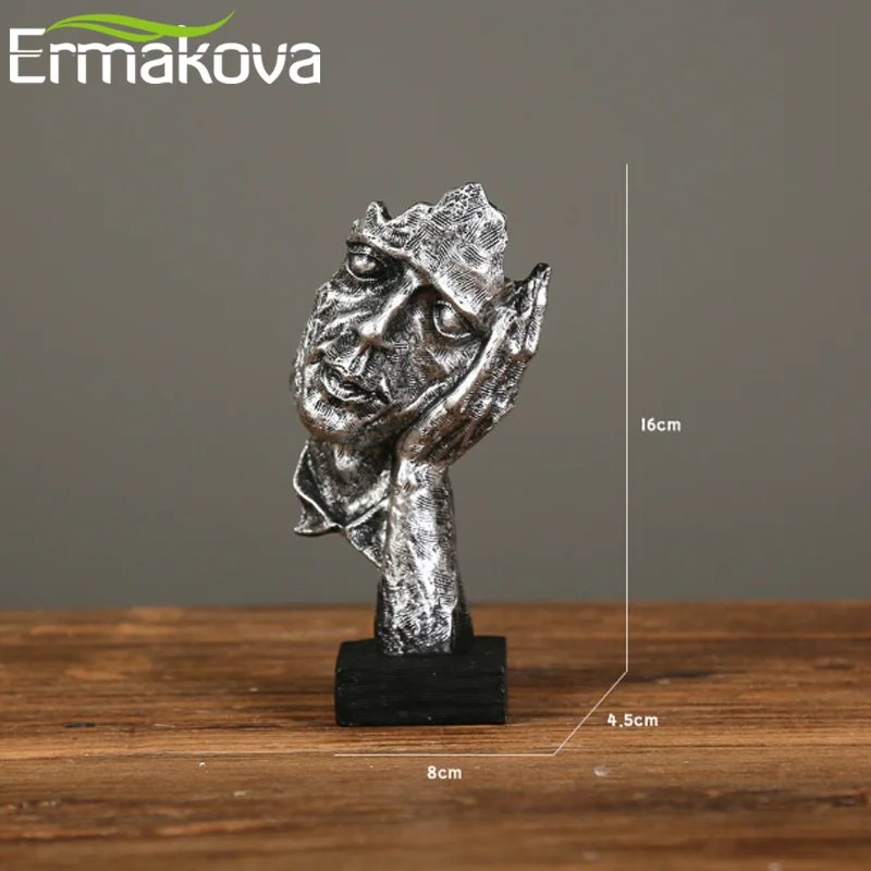 ERMAKOVA Abstract Silence Is Golden Figurine Resin Hand Face Silent Men Statue Sculpture Home Office Living Room Decoration