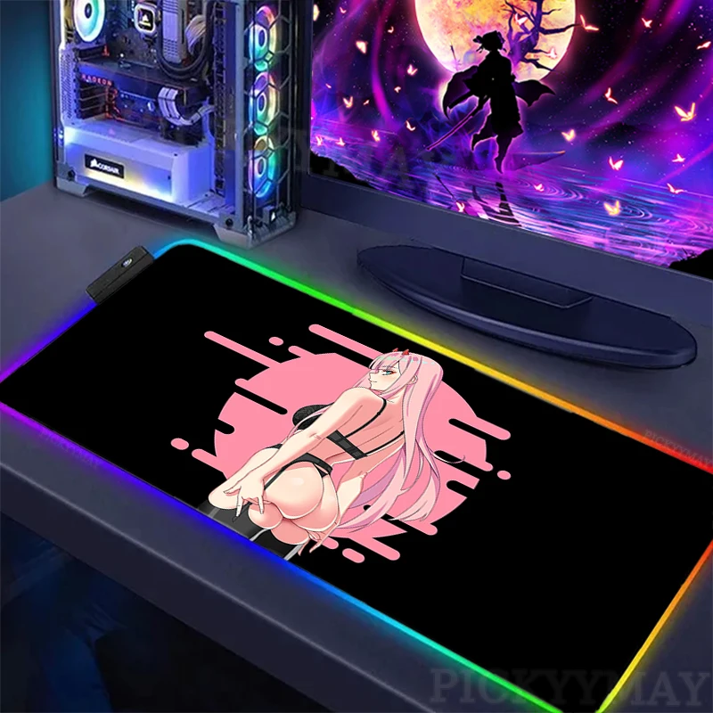 

Zero Two RGB Mousepad Large Gaming Mousepads Luminous Mouse Pads Sexy Anime Big LED Mause Mat Desk Pad Backlit Keyboard Mats