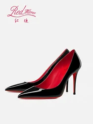 European and American pointed thin heels sexy red soled high heels, red lined single shoes, black professional work shoes