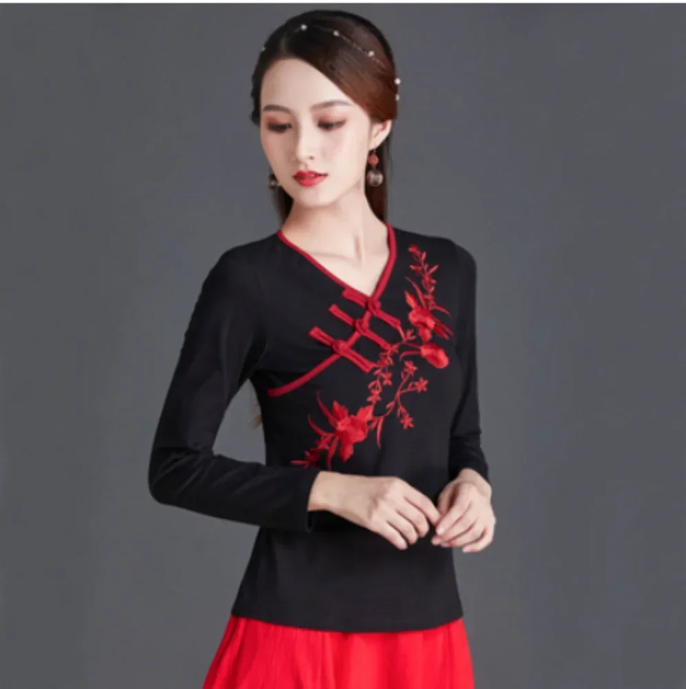 Fashion Streetwear T-Shirt Woman Clothing Y2k Top Embroidery Chinese Style T Shirt Women Vintage Blusas Casual Tshirt Ladies