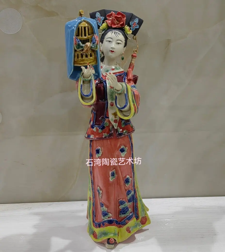 Shiwan doll lady bird chinoiseriecasual ornaments ceramic living room soft decoration classical beauty creative high flying