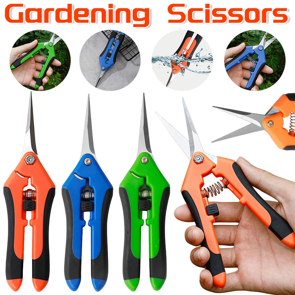 

Garden Pruning Shears Stainless Steel Blades Straight Elbow Gardening Scissors Grass Cutter Fruit Picking Weed Potted Pruning