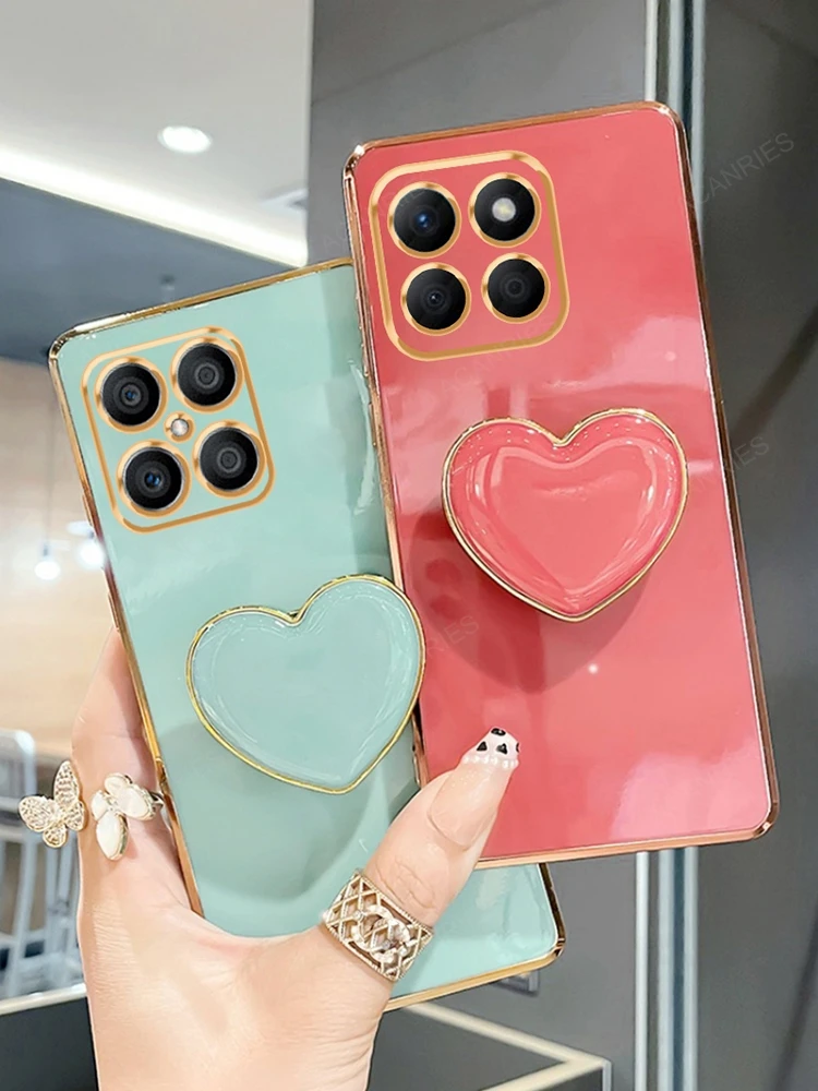 X8 B Phone Holder Luxury Plating Case For Huawei Honor X8b X8a X8 4g 5g X6s X6a x7b x7a Love Heart Stand Soft Silicone Cover X6