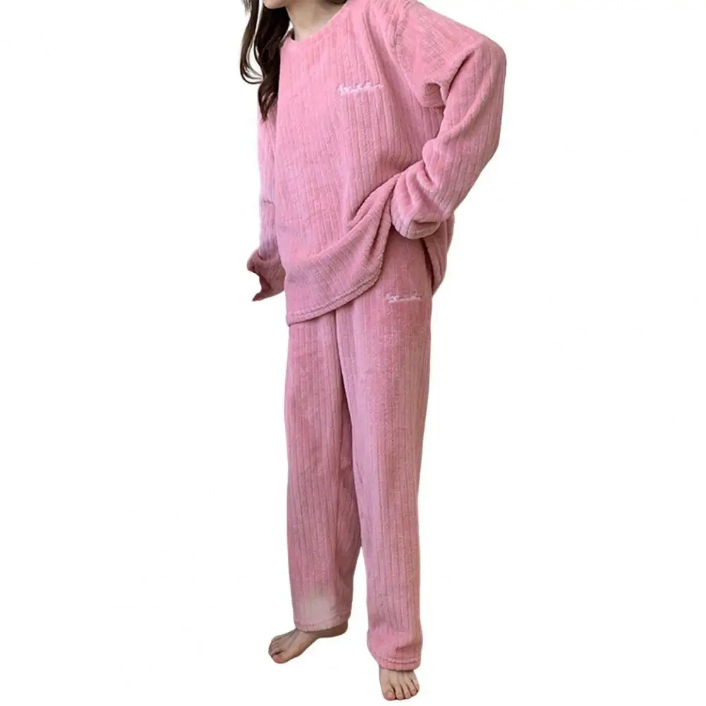 

Top Pants Pajama Set Coral Fleece for Unisex Round Neck Homewear Top Pants Set Loose Loungewear
