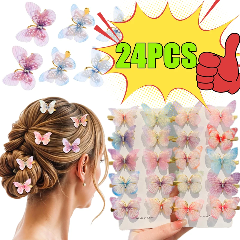

6/12/18/24PCS Colorful Butterfly Hairpins Girl Hair Clips Barrettes Women Sweet Hair Ornament Rainbow Headwear Hair Accessories