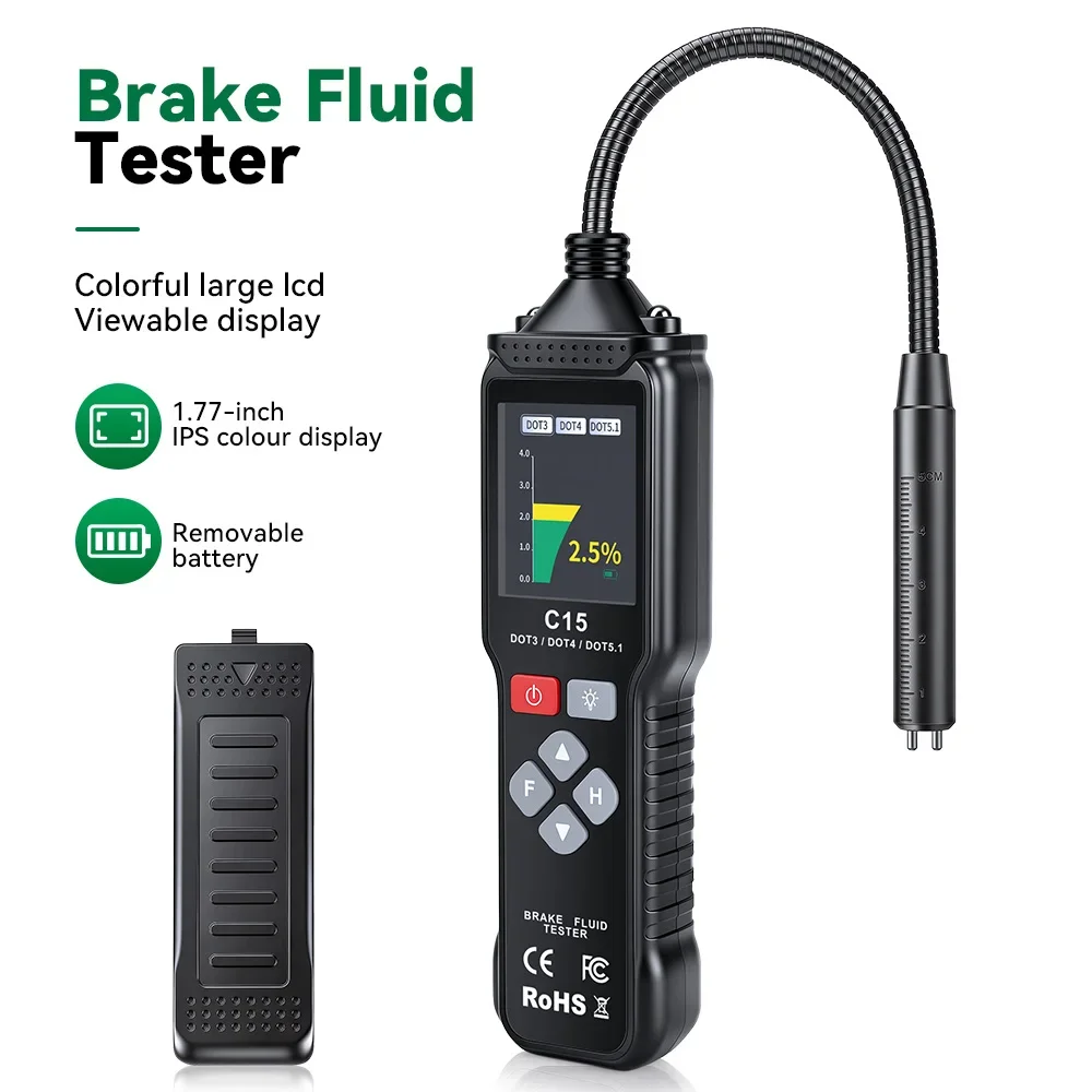 

C15 Car Brake Fluid Tester Brake Oil Moisture Testing Device Bluetooth Firmware Update Vehicle Maintenance Inspection Tool