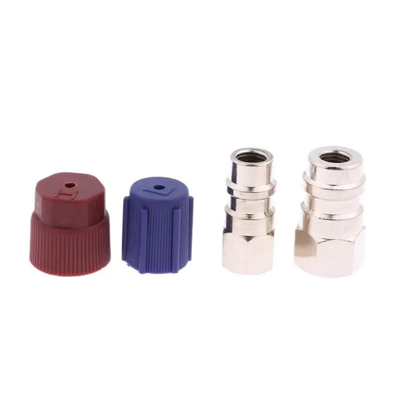 R12 To R134A AC Fitting Conversion Adapter Kit Auto Air Conditioner Conversion Adapter High/Low AC Quick Couplings Fitting Port