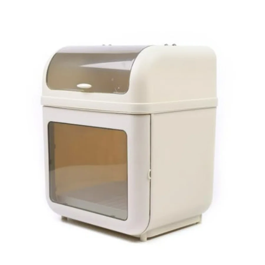 

Khaki Dish Storage Box with Cover Lid 2 Tiers Kitchen Counter Cutlery Tableware Sink Rack Modern Storage Cabinet for Kitchen Co