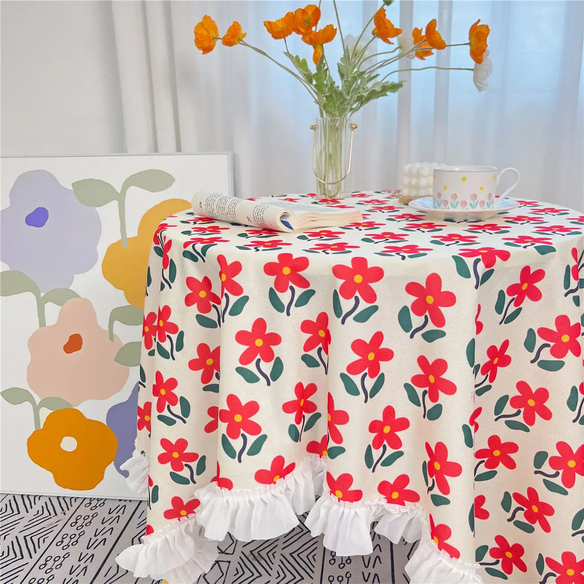 Rectangle Floral Table Cloth Lace Decorative cloth Dust-proof Household Party Ins Desk  Student Picnic Nappe De 