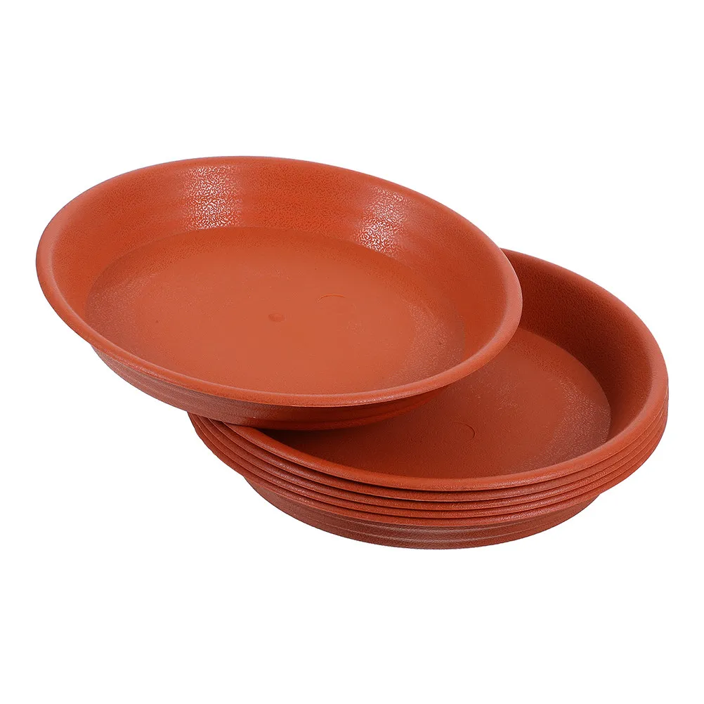 6Pcs Flower Pot Saucers Thickened Round Plant Tray Terracotta Color 17Cm Inner Diameter 22Cm Outer Diameter Plant Drainage Tray