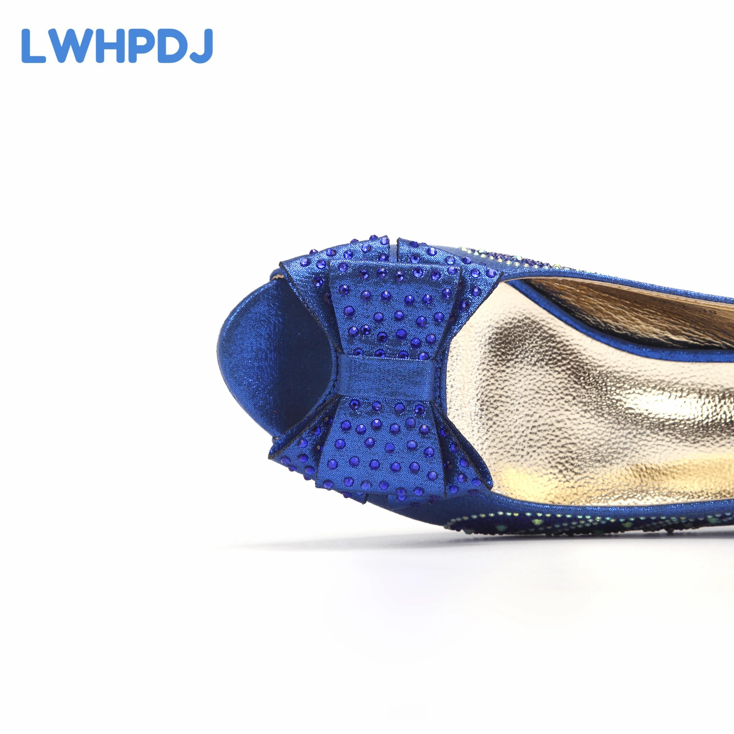 Royal Blue 2024 New Design African Women Shoes and Bag Set Peep Toe Sandals with Shinning Crystal for Wedding Party