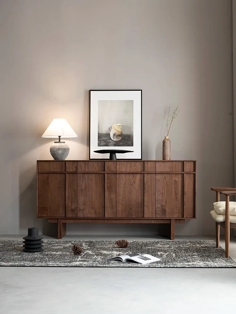 

Nordic Retro Black Walnut Solid Wood Sideboard Silent Style Hallway Locker Simple Living Room Storage Cabinet