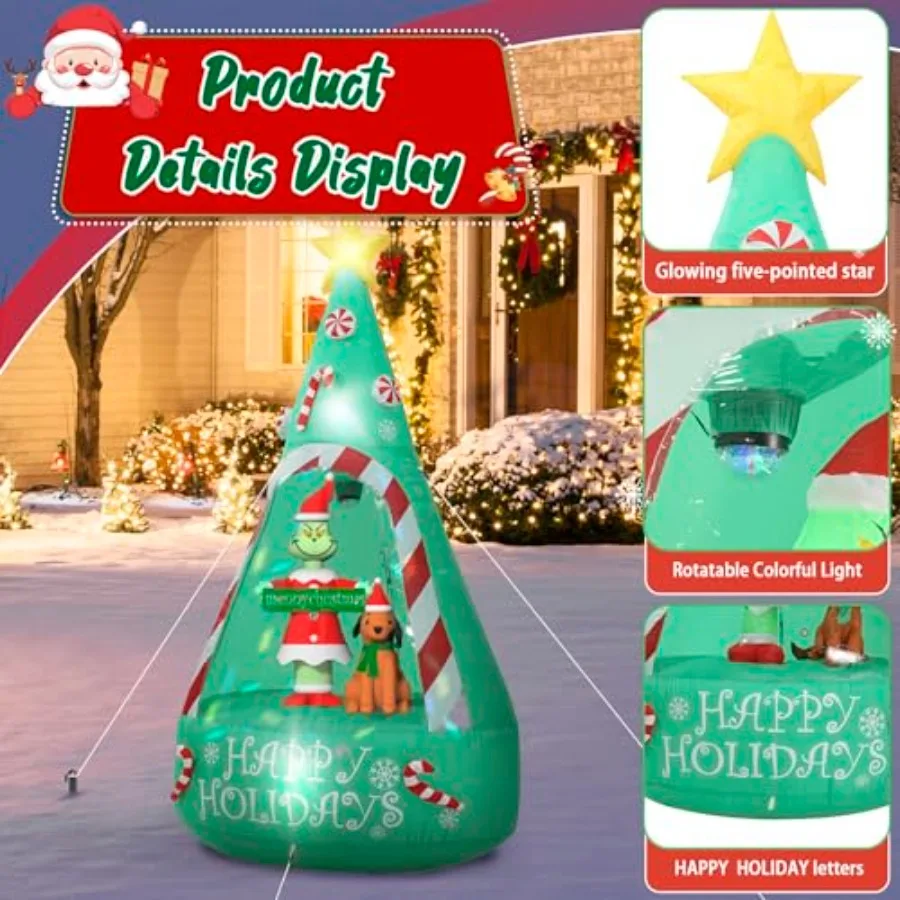عيد الميلاد الأخضر الوحش الكبير نفخ زينة 6FT تضيء شجرة عيد الميلاد القابلة للنفخ في الهواء الطلق تزيين بناء 5 LED و 1