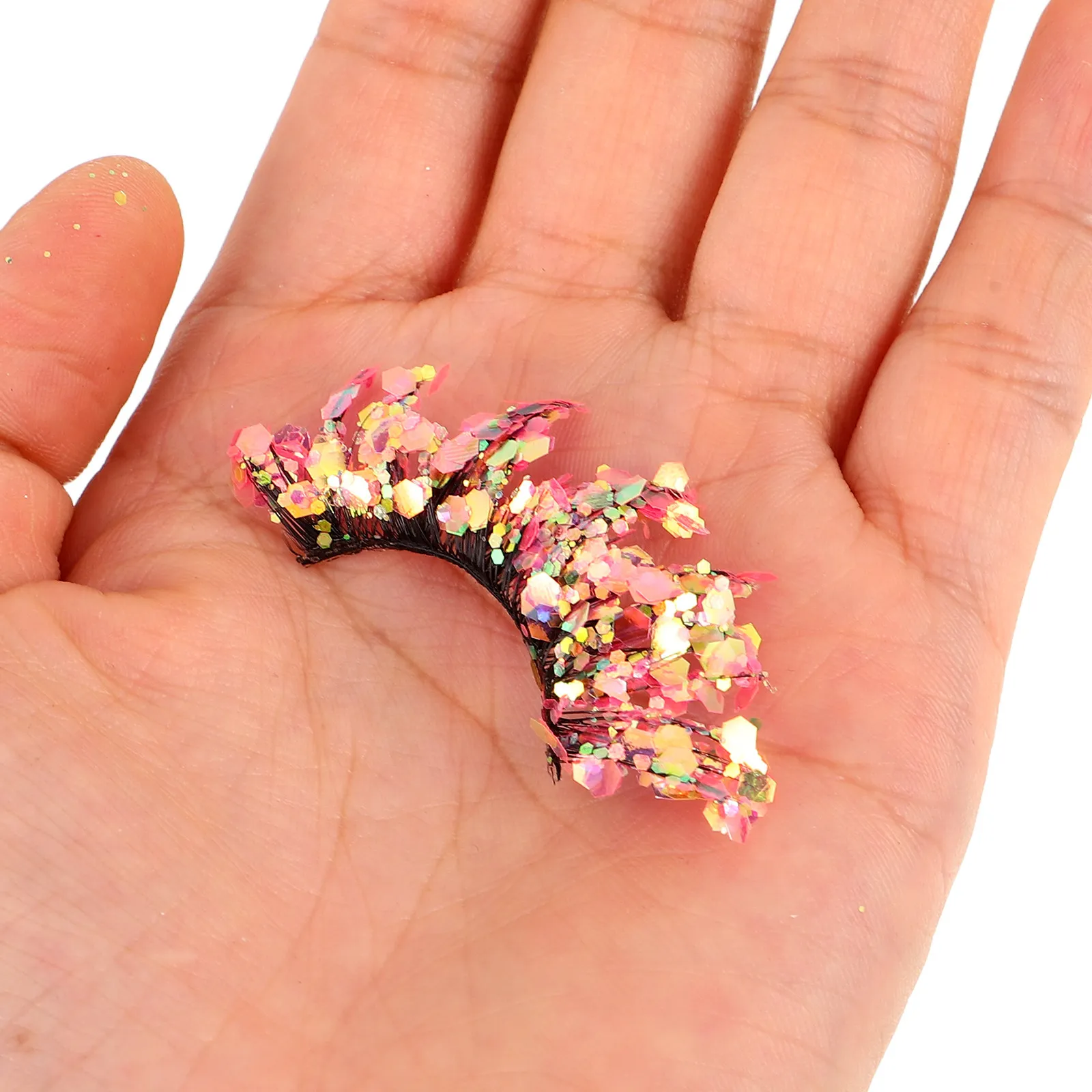 

2Pairs 3D Shining Eyelashes Glitter and Sequins Colored False Lashes Dramatic for Masquerade Festival Stage