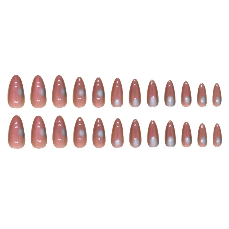 24pcs Almond False Nails French Ballet Nail Halo Dyed Wearable Almond Fake Nails Full Cover Press on Nails Nail Art Tips DIY