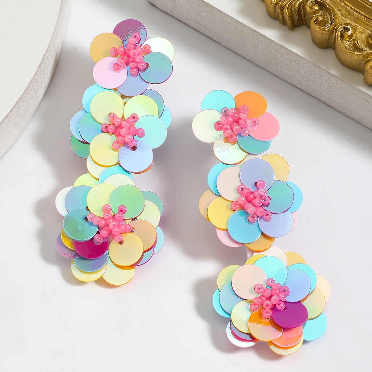 Best Lady Colorful and Creative Handmade Sequin Rice Bead Patchwork Earrings Trendy Earrings for Women Daily Wear
