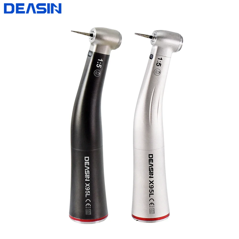 

Dental 1:5 Low Speed push button Handpiece Contra Angle Increasing With Fiber Optic System 4 Holes Water Spray Red Ring