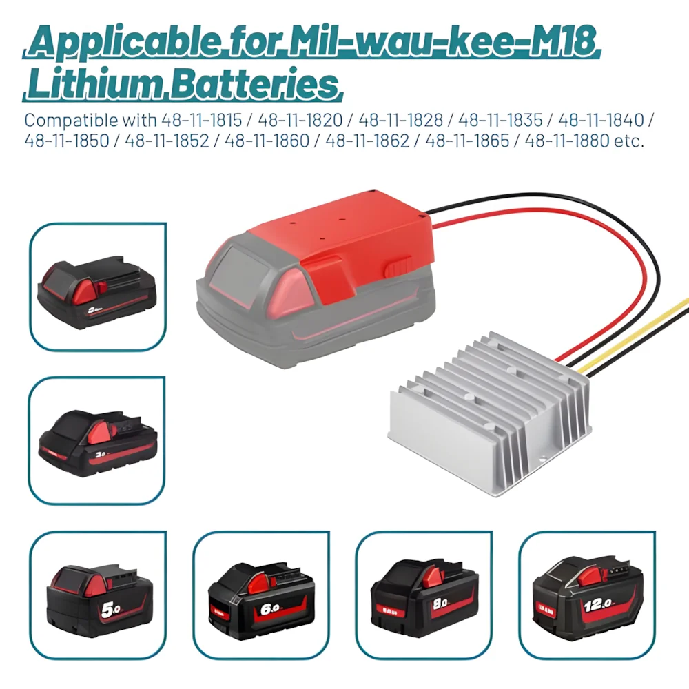 DIY Adapter Step-Down Converter 120W 10A/15A/20A DC Regulator Suitable for Milwaukee 18V To 12V Battery Dock Power for Toy Cars
