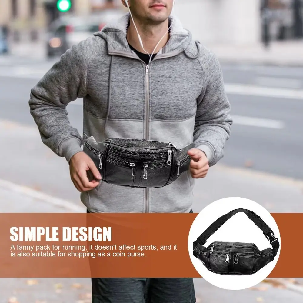 

Phone Pouch Large Capacity Men's Waist Bag Leather Adjustable Casual Fanny Bag Multi-layers Quick Release Travel Chest Bag Men