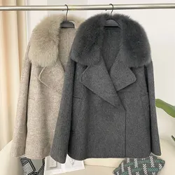 OFTBUY High End Wool Coat Woman Double Face Cashmere Coat with Real Fur Collar Luxury Ladies Winter Jacket Warm Clothing Fall
